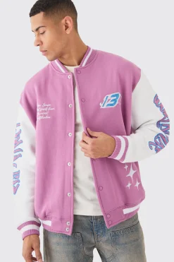 Oversized Worldwide Applique Jersey Bomber Jacket | BoohooMAN UK