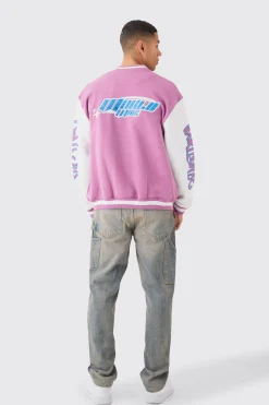 Oversized Worldwide Applique Jersey Bomber Jacket | BoohooMAN UK