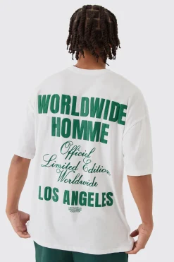 Oversized Worldwide Back Puff Print T-Shirt | BoohooMAN UK