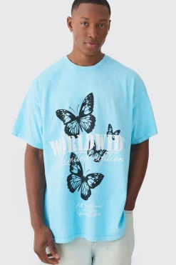 Oversized Worldwide Butterfly Print T-shirt | BoohooMAN UK