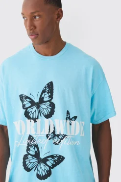 Oversized Worldwide Butterfly Print T-shirt | BoohooMAN UK