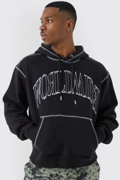 Oversized Worldwide Contrast Stitch Hoodie | BoohooMAN UK