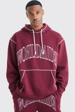 Oversized Worldwide Contrast Stitch Hooded Gusset Tracksuit | BoohooMAN UK