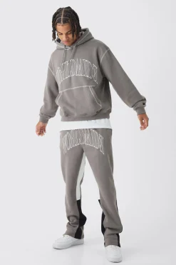 Oversized Worldwide Contrast Stitch Gusset Tracksuit | BoohooMAN UK
