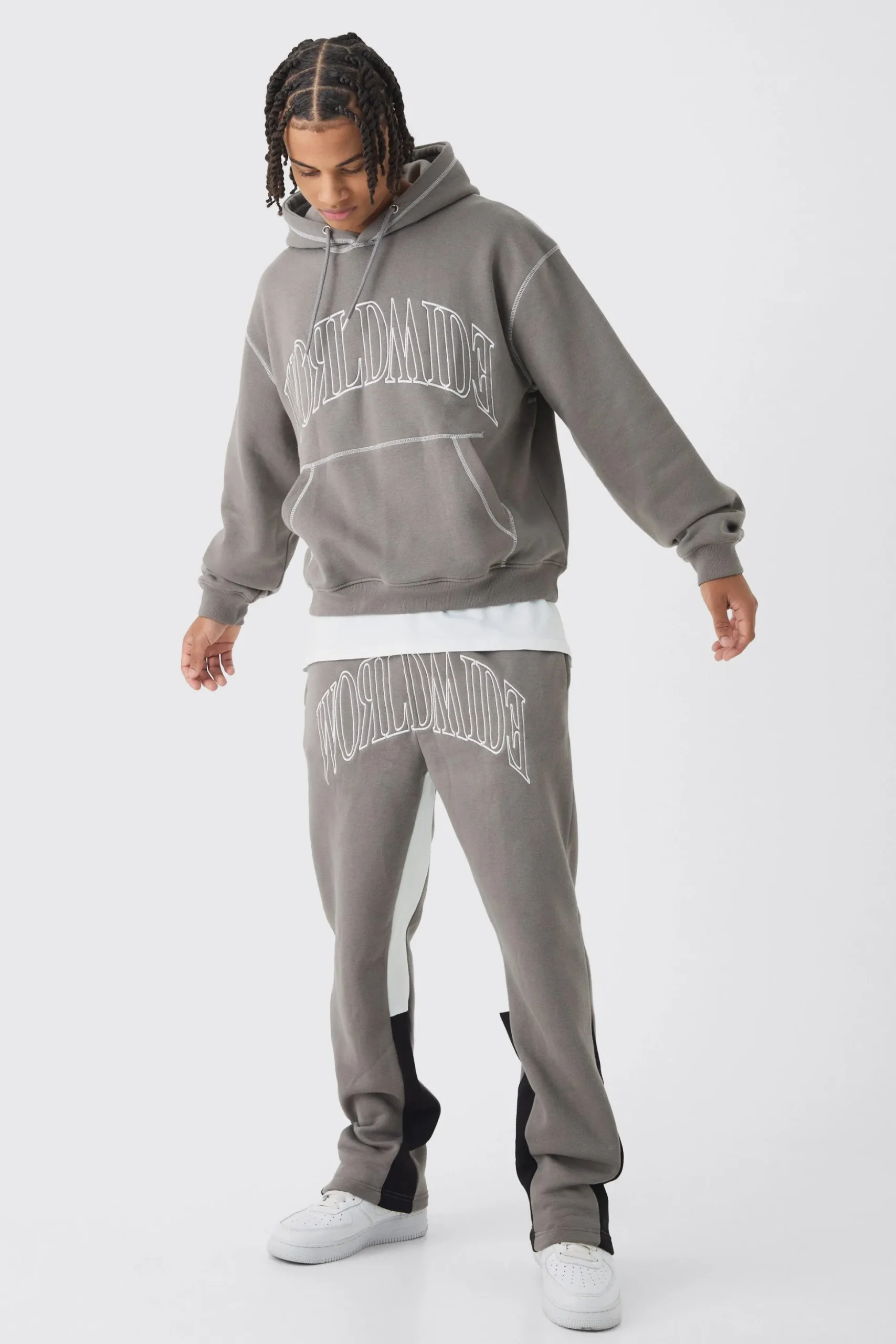 Oversized Worldwide Contrast Stitch Gusset Tracksuit | BoohooMAN UK