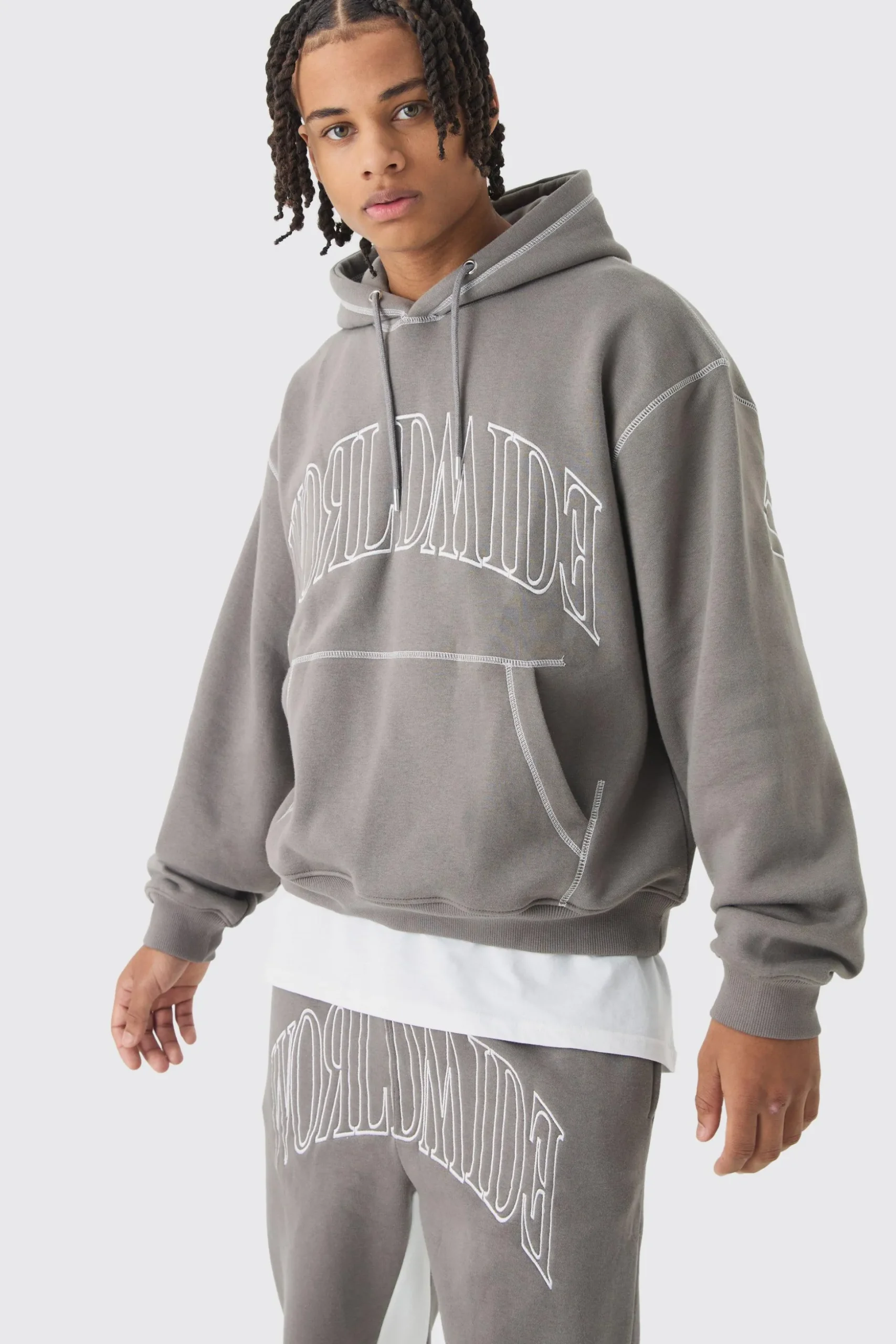 Oversized Worldwide Contrast Stitch Gusset Tracksuit | BoohooMAN UK