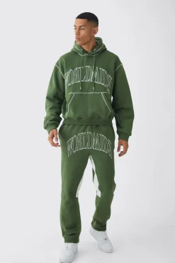 Oversized Worldwide Contrast Stitch Gusset Tracksuit | BoohooMAN UK