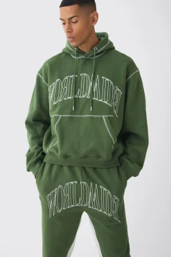 Oversized Worldwide Contrast Stitch Gusset Tracksuit | BoohooMAN UK
