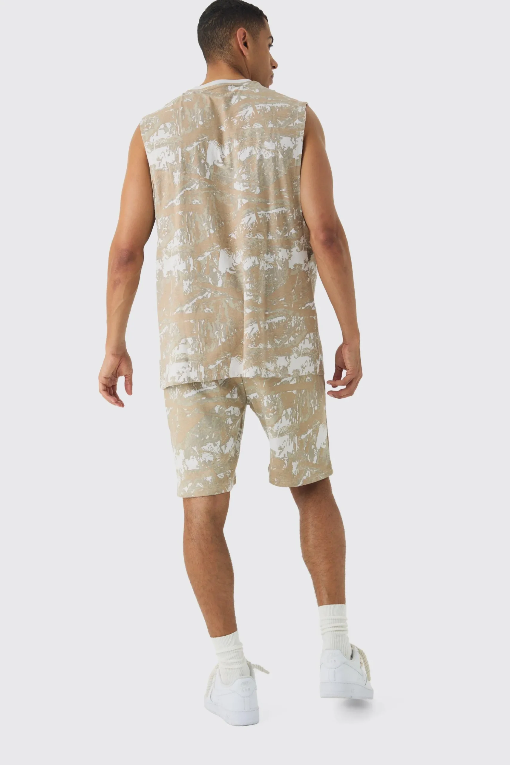 Oversized Worldwide Forest Tank & Short Set | BoohooMAN UK