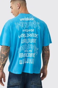 Oversized Worldwide Gothic Print T-shirt | BoohooMAN UK