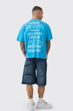 Oversized Worldwide Gothic Print T-shirt | BoohooMAN UK