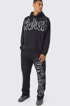 Oversized Worldwide Graffiti Print Tracksuit | BoohooMAN UK