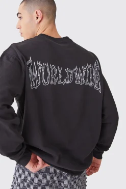 Oversized Worldwide Graphic Sweatshirt | BoohooMAN UK