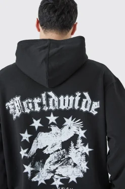 Oversized Worldwide Graphic Hoodie | BoohooMAN UK