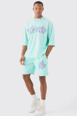 Oversized Worldwide Half Sleeve T-shirt And Short Set | BoohooMAN UK