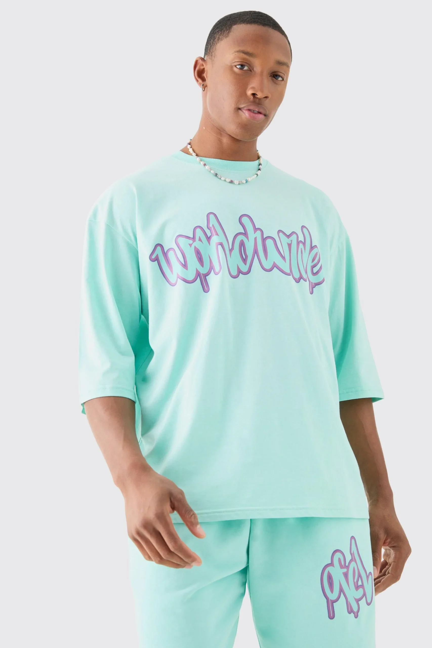 Oversized Worldwide Half Sleeve T-shirt And Short Set | BoohooMAN UK