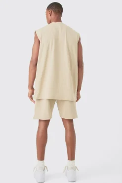 Oversized Worldwide Large Puff Print Tank & Shorts Set | BoohooMAN UK