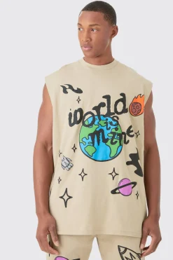 Oversized Worldwide Large Puff Print Tank & Shorts Set | BoohooMAN UK