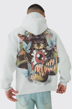 Oversized Worldwide Tattoo Back Graphic Hoodie | BoohooMAN UK
