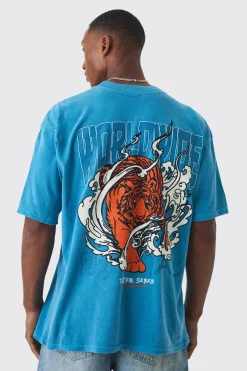 Oversized Worldwide Tiger Wash Graphic T-shirt | BoohooMAN UK