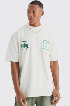 Oversized Worldwide Varsity Badge T-shirt | BoohooMAN UK