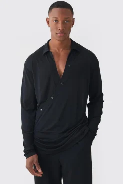 Oversized Wrap Long Sleeve Shirt | BoohooMAN UK