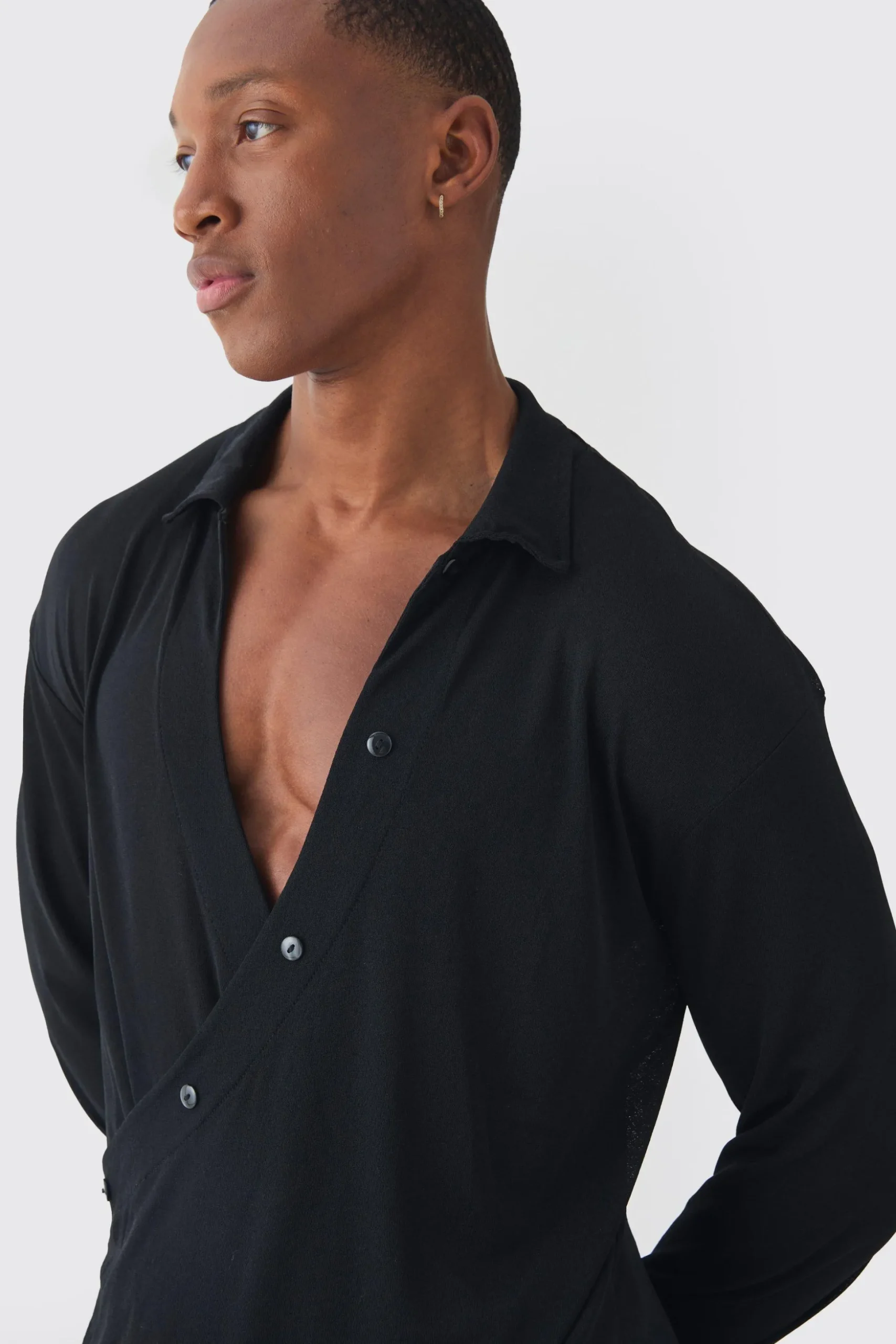 Oversized Wrap Long Sleeve Shirt | BoohooMAN UK