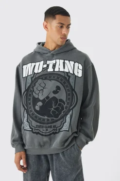 Oversized Wu-Tang Band Wash License Print Hoodie | BoohooMAN UK