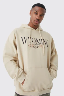 Oversized Wyoming Mountain Graphic Hoodie | BoohooMAN UK
