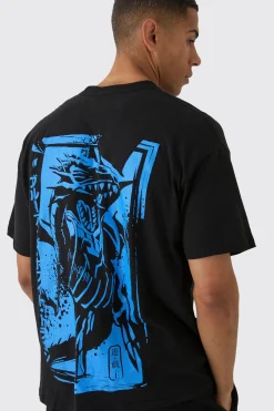 Oversized YuGiOh Blue Eyes Anime License Print T-Shirt | BoohooMAN UK