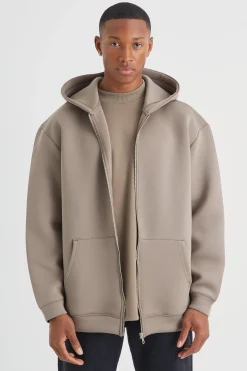 Oversized Zip Through Bonded Scuba Hoodie | BoohooMAN UK