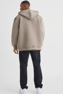 Oversized Zip Through Bonded Scuba Hoodie | BoohooMAN UK