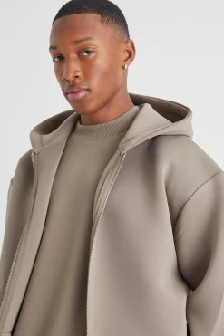 Oversized Zip Through Bonded Scuba Hoodie | BoohooMAN UK