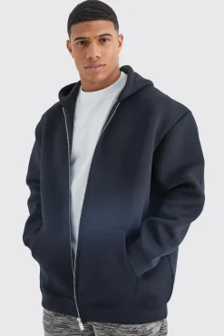 Oversized Zip Through Bonded Scuba Hoodie | BoohooMAN UK