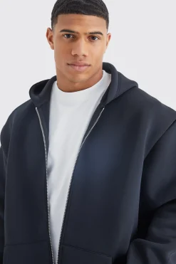 Oversized Zip Through Bonded Scuba Hoodie | BoohooMAN UK