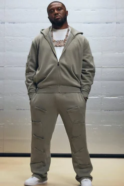 Oversized Zip Through Cargo Pocket Detail Hooded Tracksuit | BoohooMAN UK
