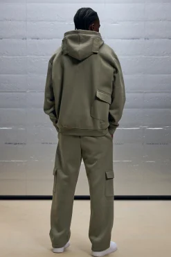 Oversized Zip Through Cargo Pocket Detail Hooded Tracksuit | BoohooMAN UK