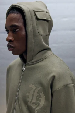 Oversized Zip Through Cargo Pocket Detail Hooded Tracksuit | BoohooMAN UK