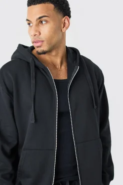 Oversized Zip Through Hoodie | BoohooMAN UK