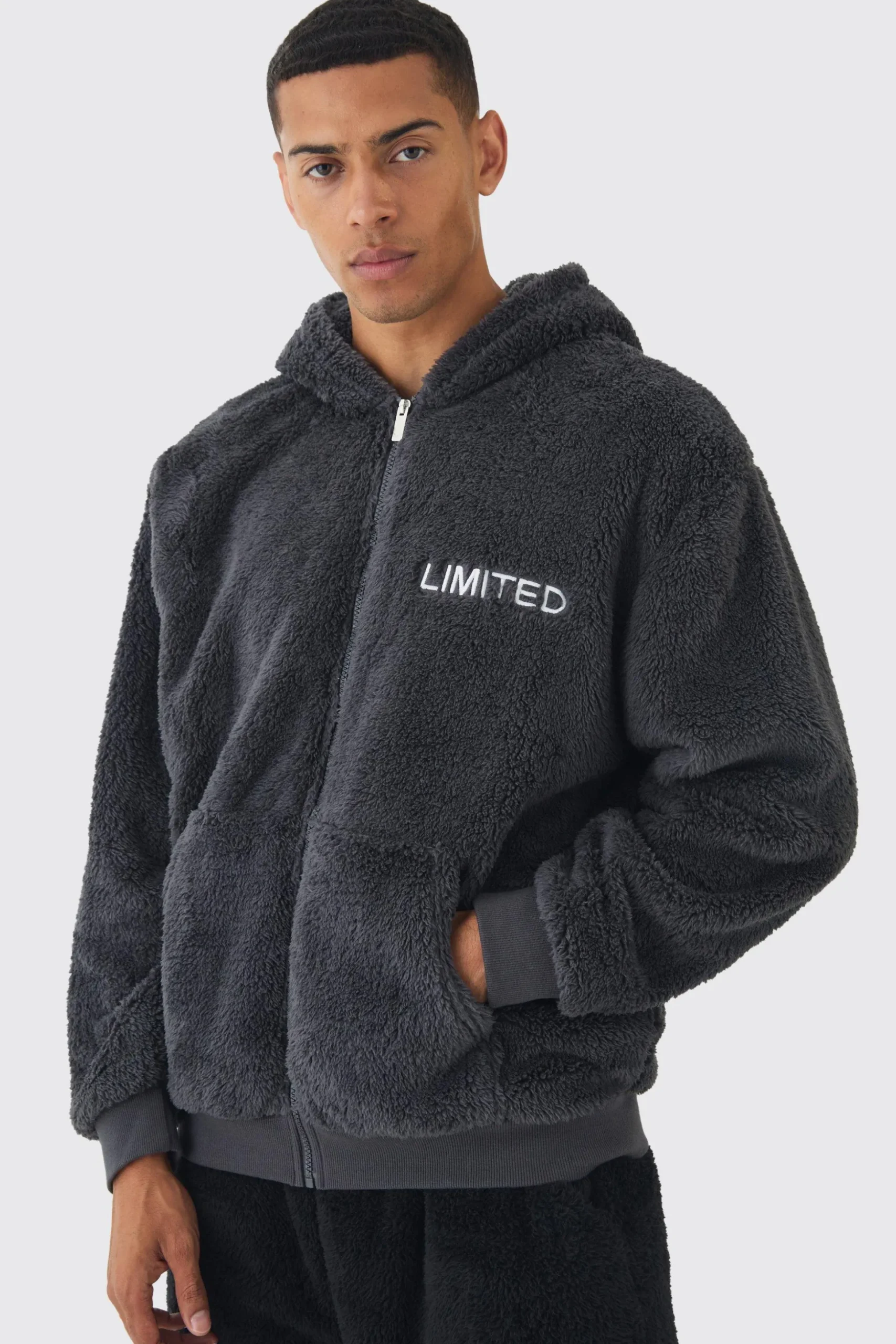 Oversized Zip Through Limited Edition Teddy Borg Hoodie | BoohooMAN UK