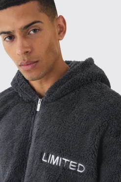 Oversized Zip Through Limited Edition Teddy Borg Hoodie | BoohooMAN UK