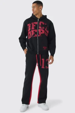 Oversized Zip Through OFCL Gusset Hooded Tracksuit | BoohooMAN UK
