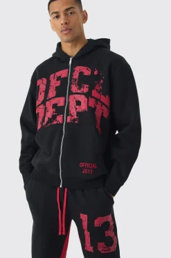 Oversized Zip Through OFCL Gusset Hooded Tracksuit | BoohooMAN UK
