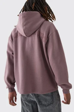 Oversized Zip Through Open Hem Applique Hoodie | BoohooMAN UK