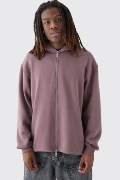Oversized Zip Through Open Hem Applique Hoodie | BoohooMAN UK