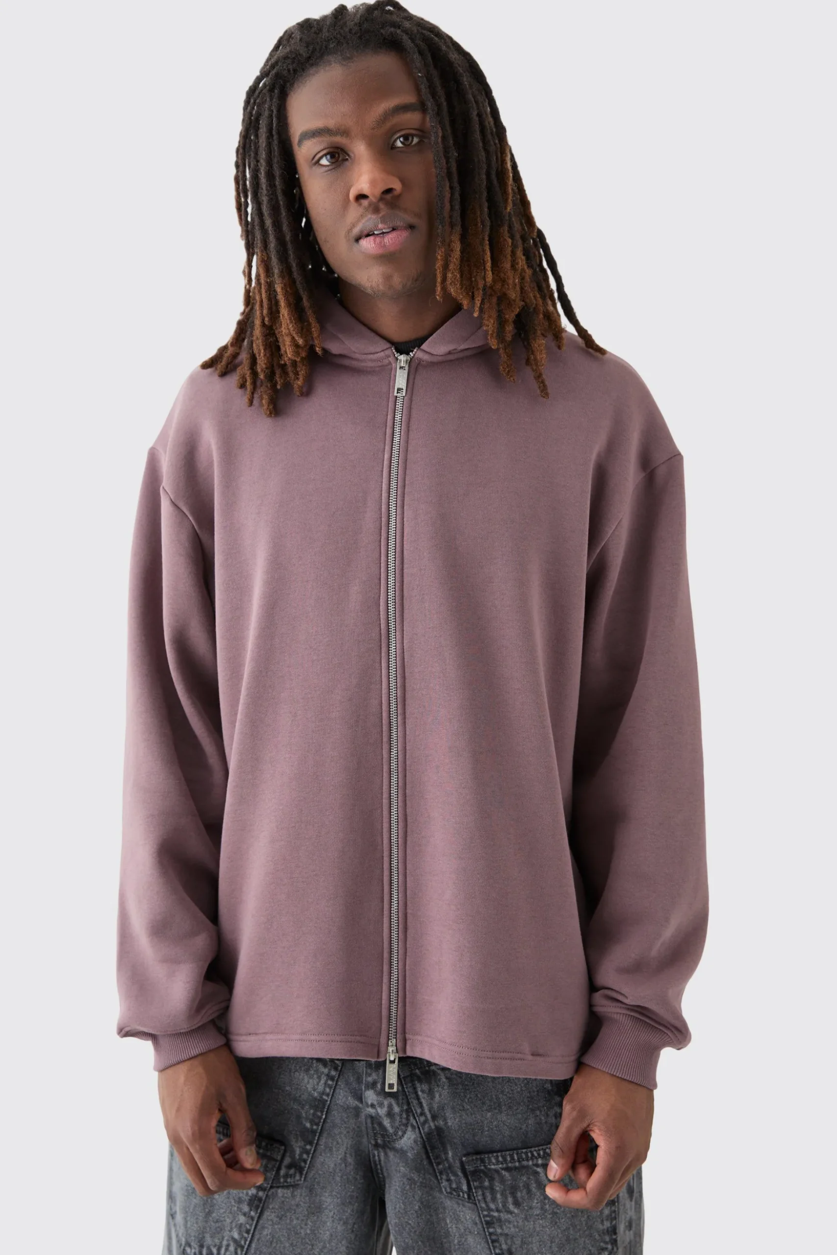 Oversized Zip Through Open Hem Applique Hoodie | BoohooMAN UK