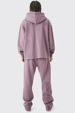 Oversized Zip Through Open Hem Applique Tracksuit | BoohooMAN UK