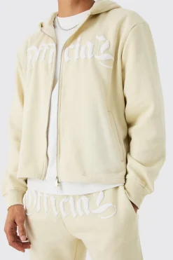 Oversized Zip Through Washed Puff Print Tracksuit | BoohooMAN UK
