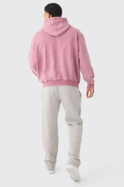 Oversized Zip Thru Funnel Neck Acid Wash Applique Hoodie | BoohooMAN UK