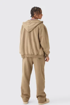 Oversized Zip Thru Funnel Neck Acid Wash Applique Hoodie | BoohooMAN UK